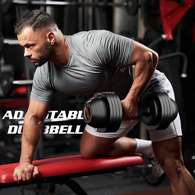 Adjustable Dumbbell,22LBS 44LBS 52LBS Dumbbell Set with Tray for Fitness, Fast Adjust Weight by Turning Anti-Slip Handle, Safety with 8 Lock Slots, Suitable for Men and Women
