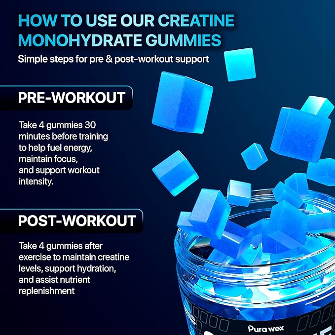 Creatine Monohydrate Gummies 8500mg Complex for Men & Women - Pre Workout Creatine Chews for Muscle Growth, Strength & Energy, Sugar Free, Vegan, Blueberry Flavor - 120 Count