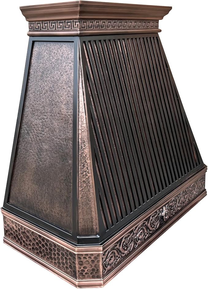 CT Copper Tailor Copper Vent Hood Wall Mount,48'' W,30''H, 1150 CFM Exhaust Fan,Stainless Steel Vent,LED Light,Dishwasher-Safe Baffle Filters,Light Hammered-Medium Patina,VH14TA2L