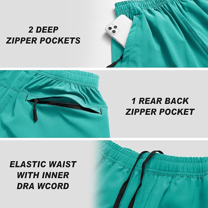 Men's Gym Shorts Sports Quick Dry Workout Running or Casual Training Short with Zipper Pockets