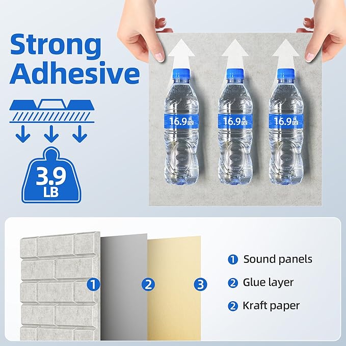 12 Pack Acoustic Panels with Self Adhesive, 12" X 12" X 0.4" High Density Sound Proof Foam Panels for Walls, Soundproof Wall Panels, Brick Sound Absorbing Panels for Home Studio Office Decor Ivory Tan