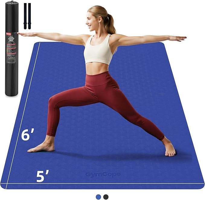 Extra Large Yoga Mat - 72"x35", 72"x48", 78"x57" - Wide TPE Exercise Mat for Home, Stretching, Couples & Family Workouts - 6-12mm Thick, Non-Slip & Waterproof - with Carry Bag and Straps