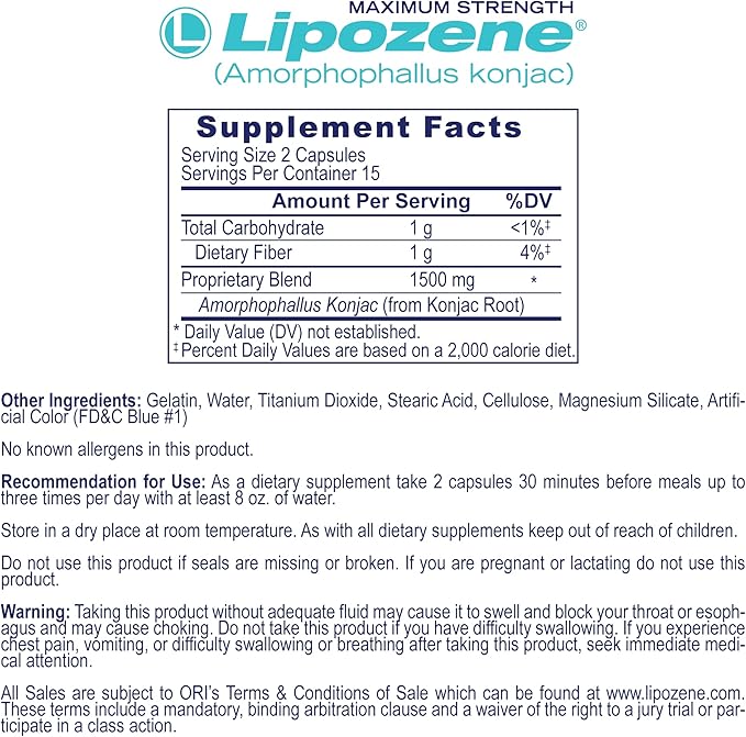 Lipozene Diet Pills - Weight Loss Supplement - Suppresses Appetite- Three Bottles of 90 Capsules in Total