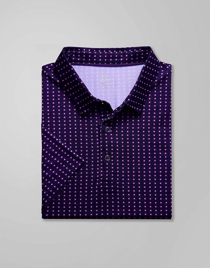 Obla Mens Golf Polo Shirts Short Sleeve Dry Fit Performance Moisture Wicking Casual Print Collared Golf Shirts for Men