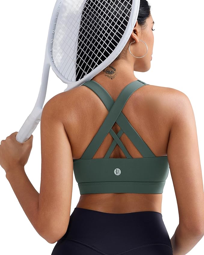 RUNNING GIRL Sports Bra for Women, Criss-Cross Back Padded Strappy Sports Bras Medium Support Yoga Bra with Removable Cups
