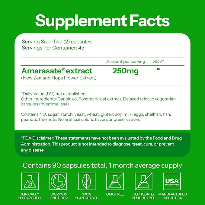 Calorie Control Supplement 6X Natural GLP-1 Activator, Official & Patented Amarasate Formula, Plant Based Dietary GLP1 Supplement, Manages Appetite, Hunger & Cravings, 1 Month Average Supply, 90 Count