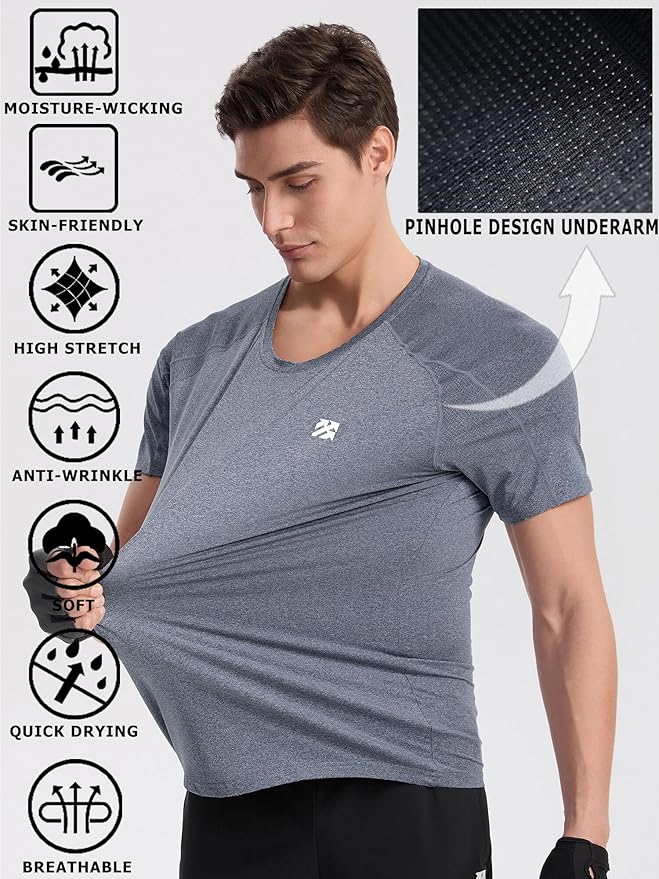 Moisture Wicking Quick Dry Soft Pickleball Workout Hiking Camping Running Shirts for Men Outdoor Sports
