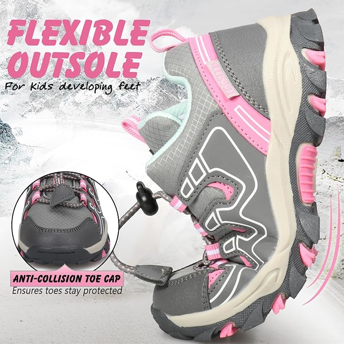 UOVO Boys Girls Hiking Shoes Kids Waterproof Running Trail Fashion Sneakers Breathable Lightweight Non-Slip Outdoor Walking Sports Shoe(Little/Big Kids)
