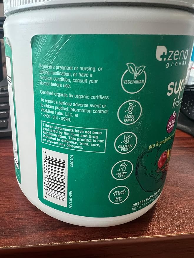 Zena Nutrition Organic Super Greens Powder, 70+ Superfoods, 0 Sugar, 3G Fiber, Spirulina, Chlorella, Antioxidants, Prebiotics/Probiotics, Digestive Enzymes, Mixed Berry, 30 Servings