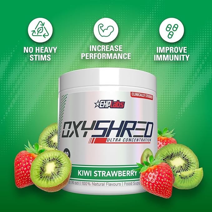 EHP Labs OxyShred Pre Workout Powder - Preworkout Powder with L Glutamine & Acetyl L Carnitine, Energy Boost Drink - Kiwi Strawberry, 60 Servings