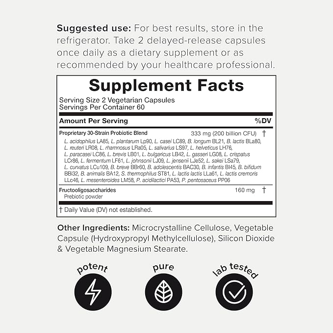 Toniiq 200 Billion CFU Probiotic Supplement 30 Verified Third-Party Tested Strains - Fully Shelf-Stable Probiotics Formula with Prebiotic Blend - Extended Release Capsules