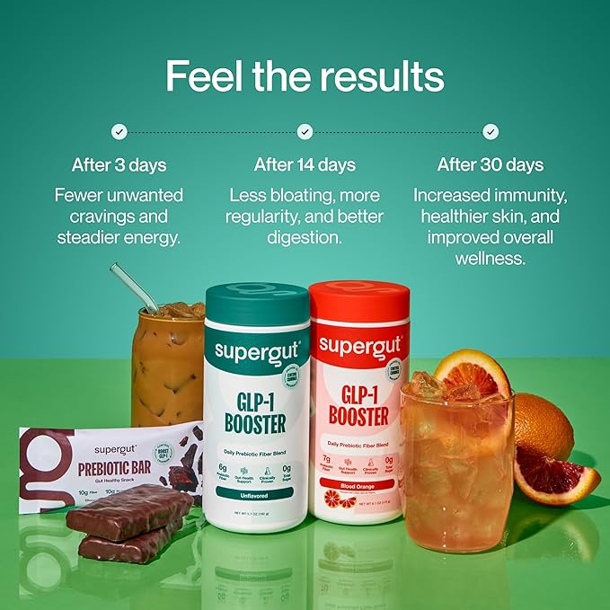 Supergut Gut Healthy Flavored GLP-1 Booster, Blood Orange - High Fiber GLP-1 Supplement Powder for Women & Men - Sugar-Free Drink Mix for Gut Health & Digestive Support (18 Servings)