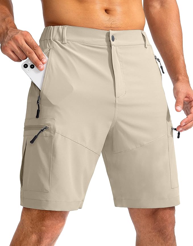 Pudolla Men's Hiking Cargo Shorts 9" Lightweight Outdoor Work Shorts for Men Travel Golf Camping Casual with 5 Zipper Pockets