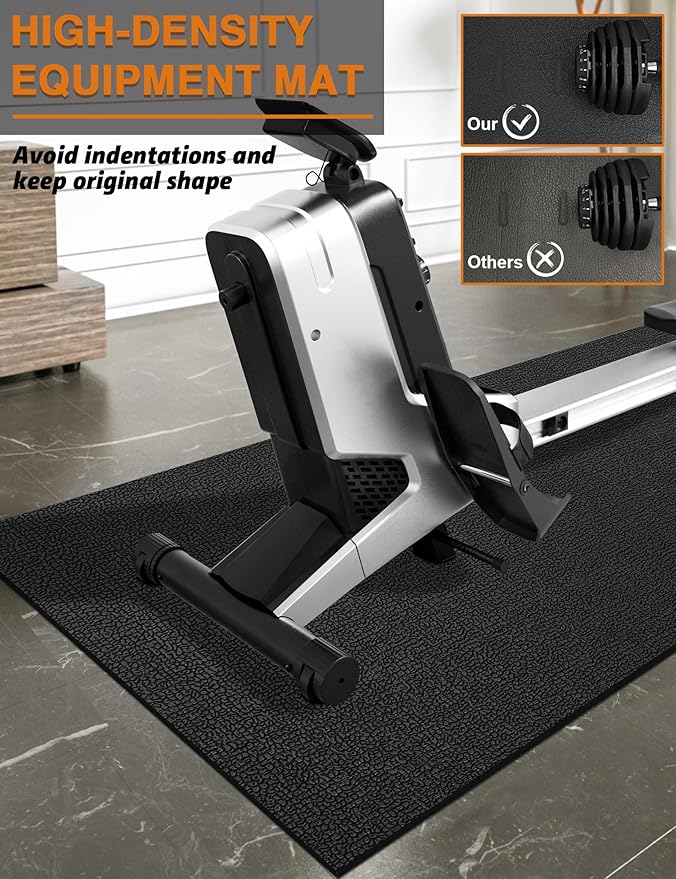 Treadmill Mat, 5'x2.5'/5.6'x2'/6.5'x3'/8'x3',6mm Thickness Exercise Equipment Mat for Carpet Hardwood Floors, Compatible with Walking Pad,Spin Bike,Elliptical Trainer,Rowing Machine