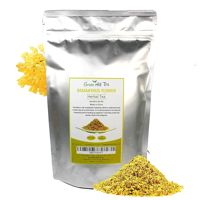 Green Hill Tea Osmanthus Flower Dried – Premium– Fragrant Osmanthus Dried Flowers -Loose Leaf Osmanthus Tea – 100% Pure, Natural, Non-GMO – Great for Brewing, Baking & Infusions 4 OZ
