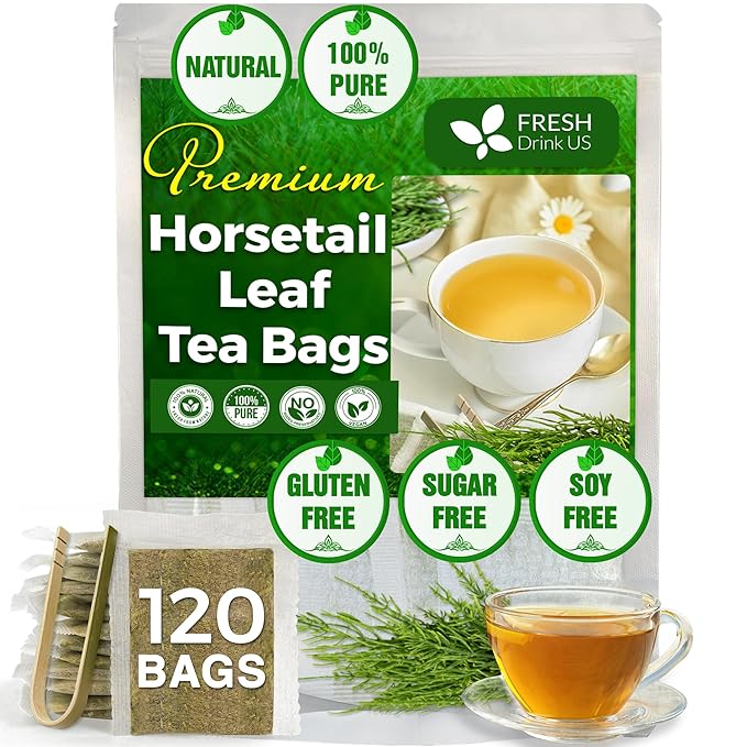 FreshDrinkUS, Premium 120 Horsetail Leaf Tea Bags, 100% Natural & Pure from Horsetail Loose Leaves Herbal Tea. Made with Natural Material Tea Bags. No Sugar, No Caffeine, No Gluten, Vegan.