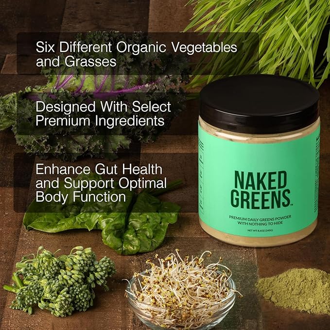 NAKED Super Greens Powder Organic Greens Supplement - Only 10 Premium Ingredients - Vegan, Non-GMO, Prebiotic and Probiotic - 35 Servings
