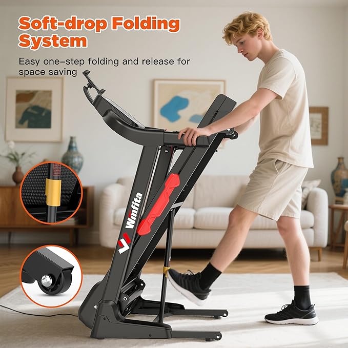 Treadmills for Home, Folding Treadmill with Auto Incline, 300 LBS Capacity, 8MPH or 10MPH Max Speed, Double Deck Shock-Absorbing Running Machine with Bluetooth, App, 64 Programs, Pulse Monitor