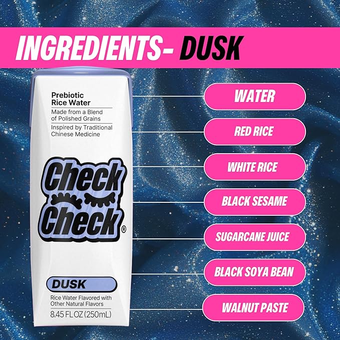 CheckCheck Prebiotic Rice Water, Dawn and Dusk Variety, 12 Pack, 8.45 Fl Oz Bottles (12 Pack, Dusk)