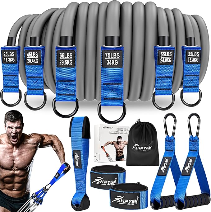 HPYGN Resistance Bands, Heavy Exercise Bands with Handles, Fitness Bands for Working Out, Workout Bands for Men, Weight Bands Set for Muscle Training, Strength, Slim, Yoga, Home Gym Equipment