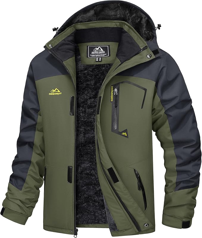 MAGCOMSEN Men's Winter Coats Water Resistant Ski Snow Jacket Warm Fleece Jacket Parka Raincoats With Multi-Pockets