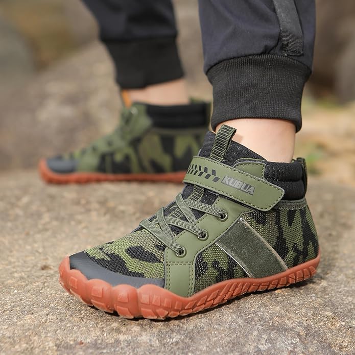 KUBUA Kids High Top Barefoot Shoes Boys Girls Minimalist Sneakers Lightweight Comfort Zero Drop Shoes Toddler Little Big Kid