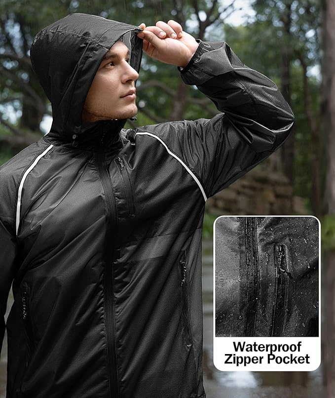 SWISSWELL Mens Cycling Rain Jacket Waterproof Lightweight Windbreaker Jackets for Men Raincoat with Hood