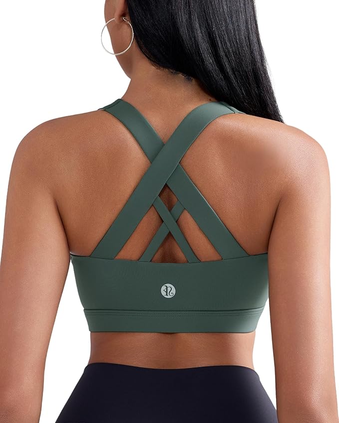 RUNNING GIRL Sports Bra for Women, Criss-Cross Back Padded Strappy Sports Bras Medium Support Yoga Bra with Removable Cups
