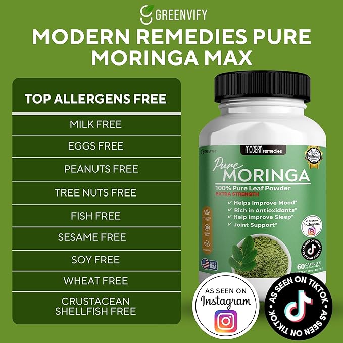 Modern Remedies Pure Moringa Max Leaf Powder Supplement, 800mg, 60 Capsules, Extra Strength for Mood, Sleep and Joint Support, Gluten Free (2)