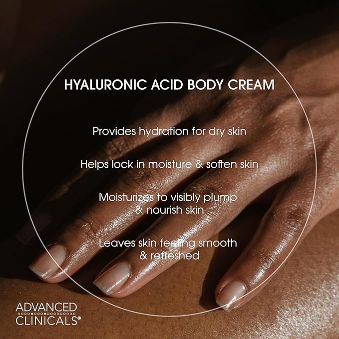 Advanced Clinicals Hyaluronic Acid Moisturizer Body Cream W/Vitamin E | Hydrating Cream & Body Lotion For Women & Men To Help Improve Look of Wrinkles, Dry Skin, Crepey Looking Skin, W/Travel Size