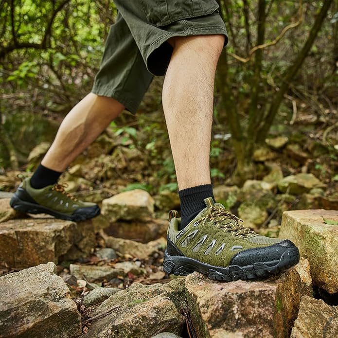 SHULOOK Men's Waterproof Hiking Shoes Lightweight Anti Slip Outdoor Ankle Boots Breathable Hike Trekking Trails Shoe