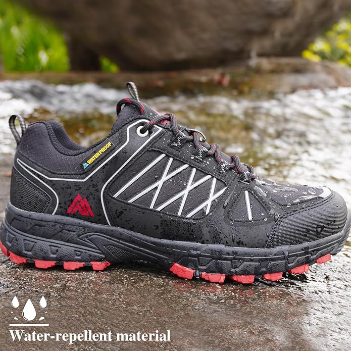 Queday Men's Waterproof Hiking Shoes Lightweight Anti Slip Outdoor Ankle Boots Breathable Hike Trekking Trails Shoe