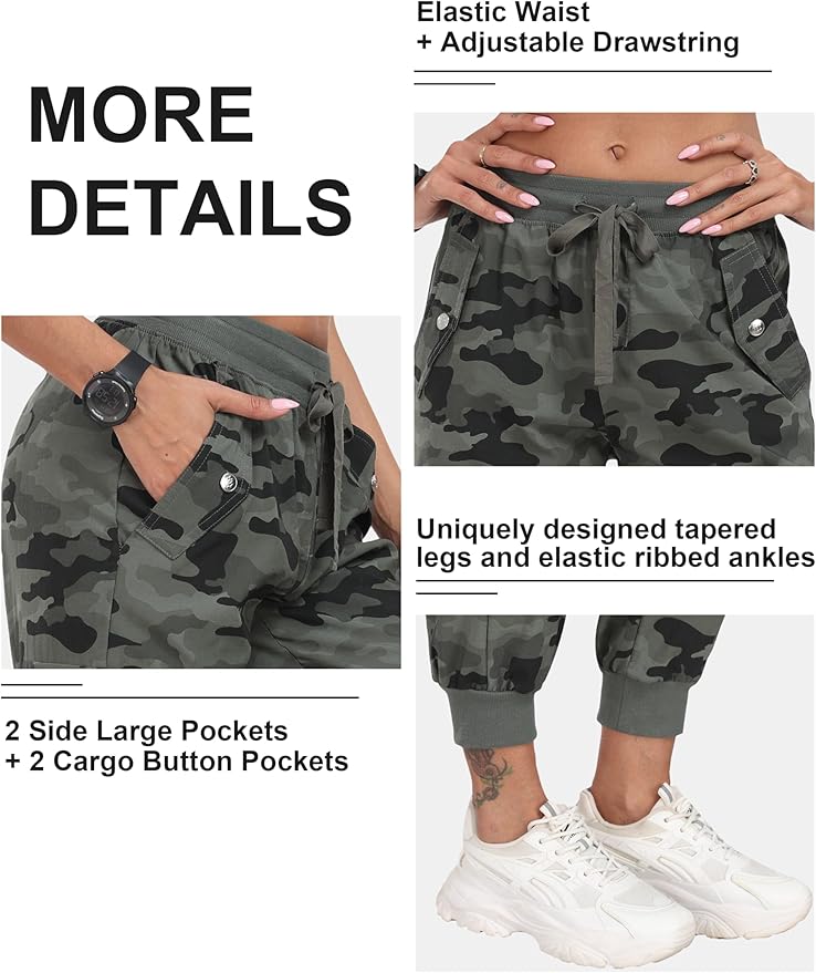 MoFiz Women's Outdoor Cargo Pants Lightweight Joggers Elastic Waist Athletic Hiking Sweatpants Casual Travel Pant with Pocket