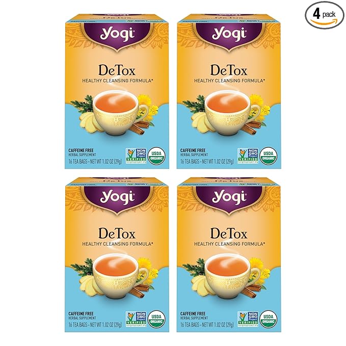 Yogi Tea DeTox Tea - 16 Tea Bags per Pack (4 Packs) - Organic Detox Tea for Digestive & Circulation Support - Includes Burdock, Dandelion, Ginger Root, Black Pepper, Cardamom & Juniper Berry