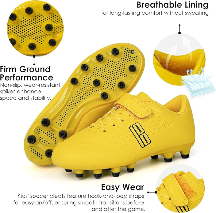 brooman Kids Firm Ground Soccer Cleats Boys Girls Football Cleats with Soccer Socks