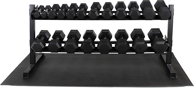 WF Athletic Supply Rubber Coated Hex Dumbbell Set, Multiple Choices Available - Dumbbells with Rack Stand and Mat, or Dumbbells Only (200/550/1200/2100/3000 LB)