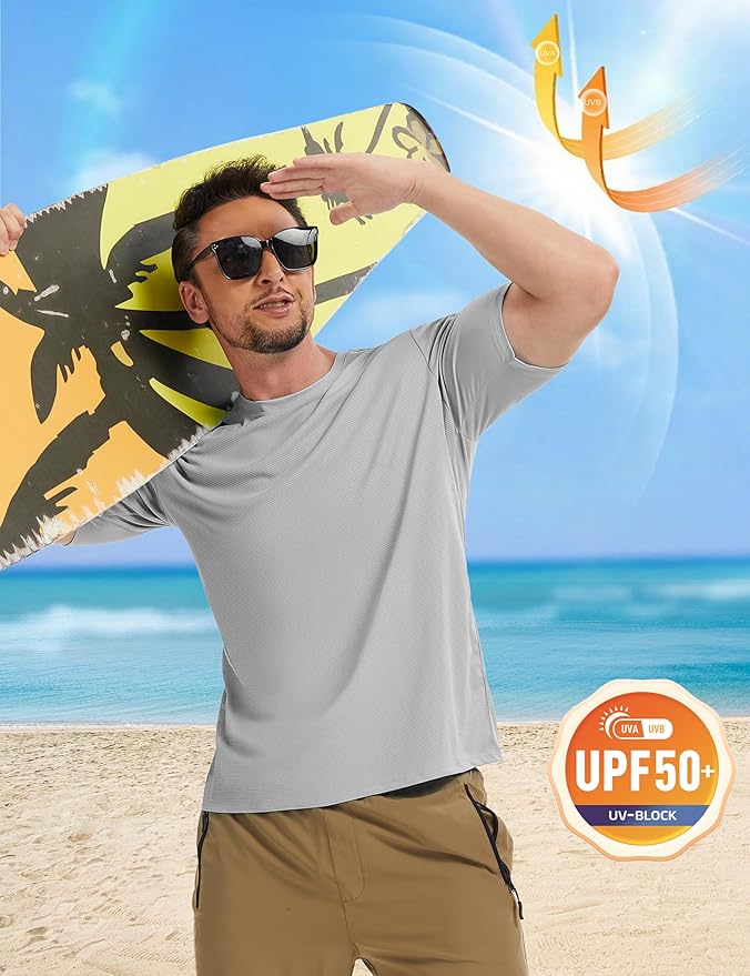 MAGCOMSEN Mens Rash Guard Short Sleeve UPF 50+ Sun UV Quick Dry Shirts Workout Swim Running Athletic T-Shirt