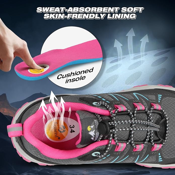 UOVO Boys Girls Hiking Shoes Kids Waterproof Running Trail Fashion Sneakers Breathable Lightweight Non-Slip Outdoor Walking Sports Shoe(Little/Big Kids)