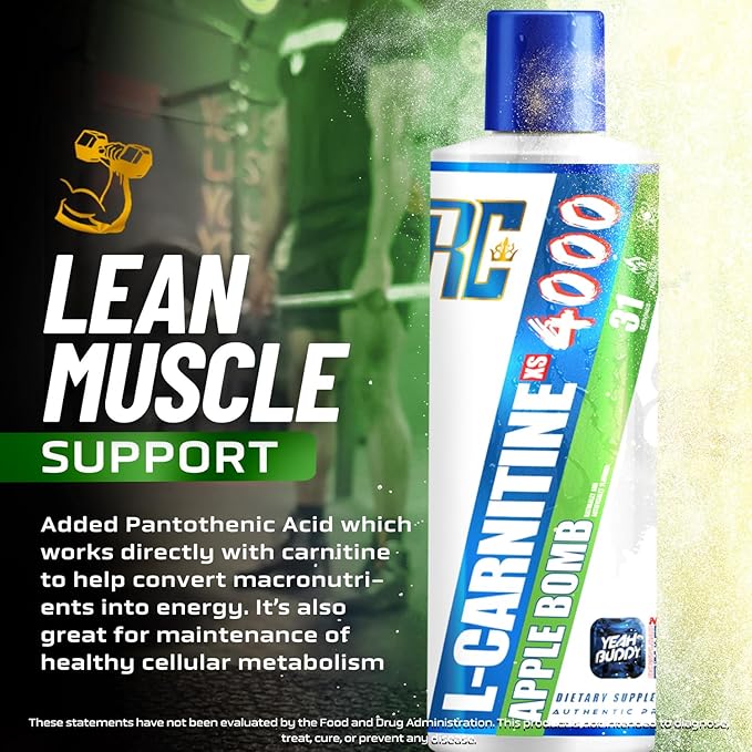 Ronnie Coleman Signature Series L Carnitine XS 4000 Liquid, Stimulant Free, Sugar Free, Zero Carbs, Lean Muscle Strength Support for Men & Women, 16 Oz (16 oz, Apple Bomb (4000))