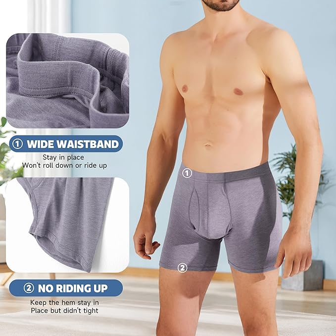 BAMBOO COOL Men's Ultra ComfortSoft Underwear, Moisture Wicking & Breathable No Ride Up Boxer Briefs with Fly, Multipack