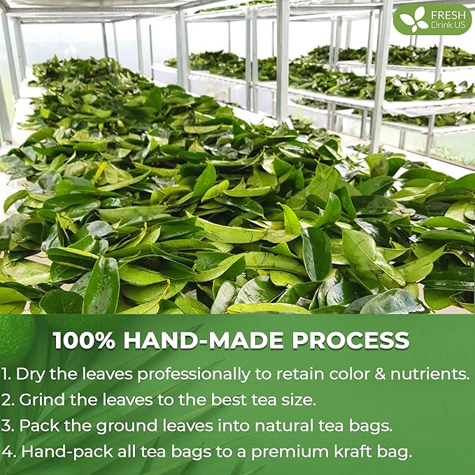 FreshDrinkUS, 150 Premium Soursop Graviola Leaf Tea Bags, 100% Natural and Pure, Hand-made, Made With Natural Materials-Corn Fiber Tea Bag, Sugar/Caffeine/Gluten Free, Hoja Guanabana Tea