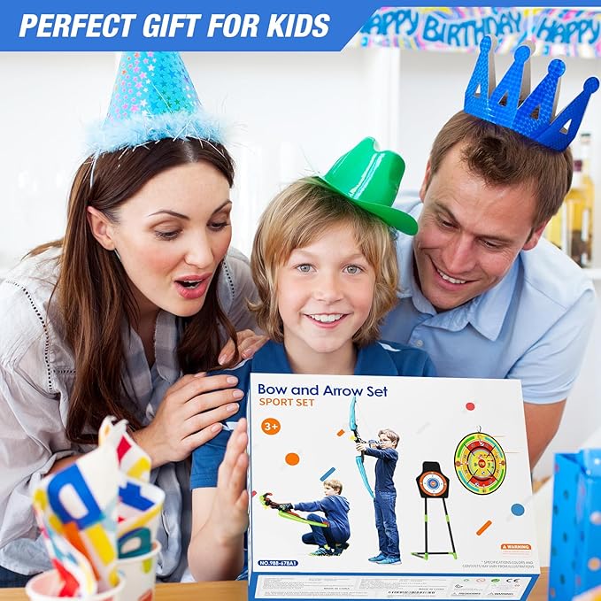 2 Pack Kids Bow and Arrow with 29" Large Dart Board, LED Light Up Archery Set with 24 Suction Cup Arrows, Indoor Outdoor Sport Toys Gifts for 3 4 5 6 7 8 9 10 11 12 Year Old Boys Girls