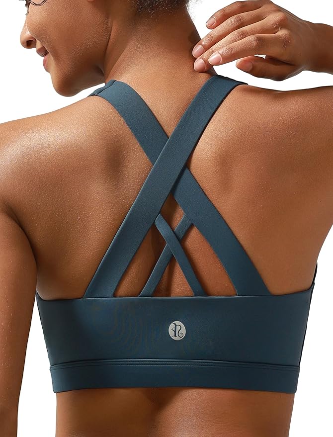 RUNNING GIRL Sports Bra for Women, Criss-Cross Back Padded Strappy Sports Bras Medium Support Yoga Bra with Removable Cups
