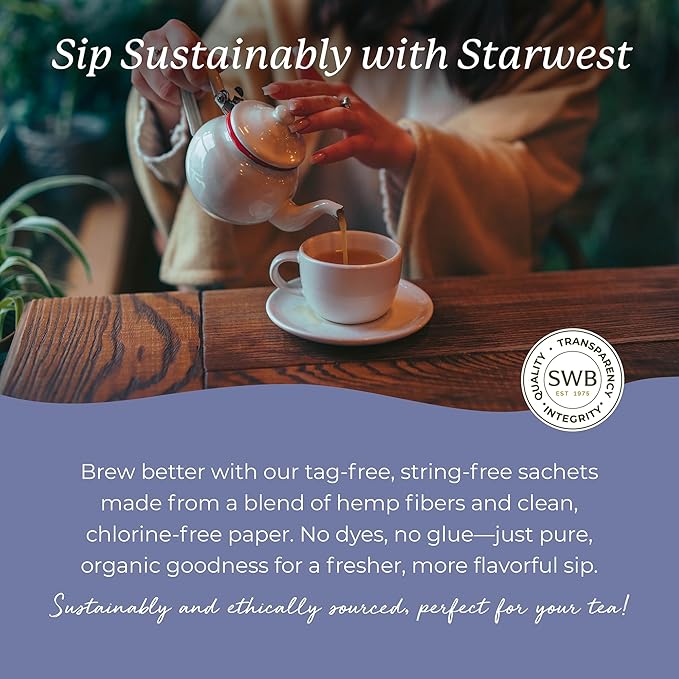 Starwest Botanicals Organic Earl Grey Tea - Caffeinated Herbal Blend with Black Tea & Bergamot, Enjoy Hot or Cold, String Free Sachets, USDA Organic, Non GMO - Bulk Pack, 100 Tea Bags