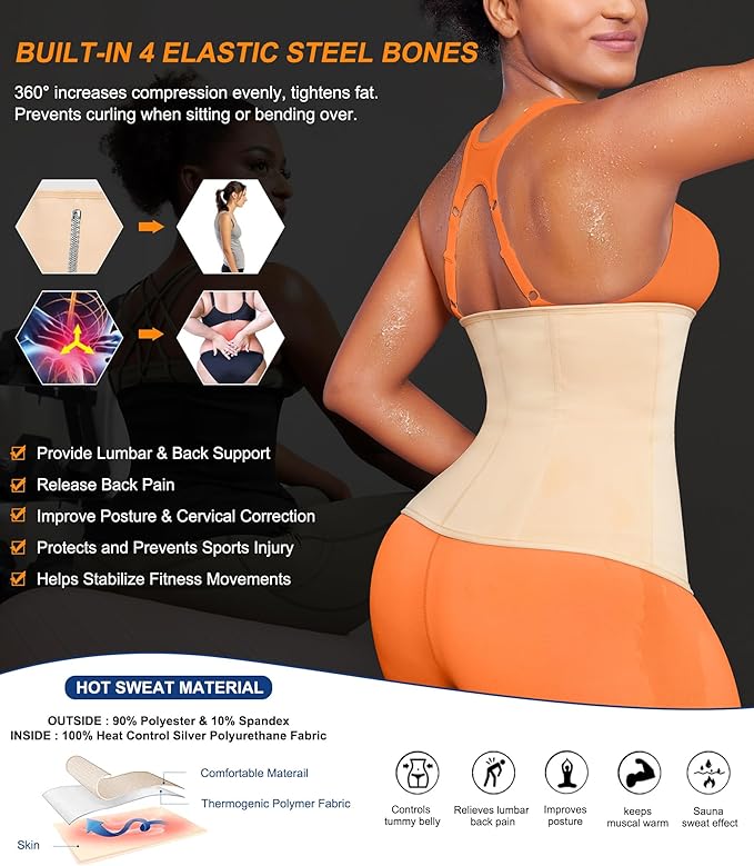 TrainingGirl Waist Trainer for Women Lower Belly Waist Trimmer Corset Tummy Wrap Workout Sweat Belt Band Sports Sauna Suit