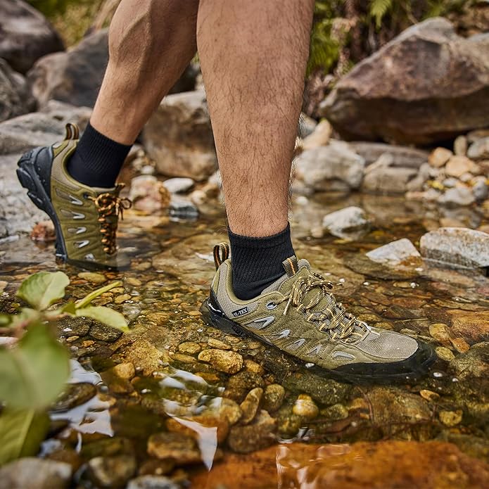 SHULOOK Men's Waterproof Hiking Shoes Lightweight Anti Slip Outdoor Ankle Boots Breathable Hike Trekking Trails Shoe