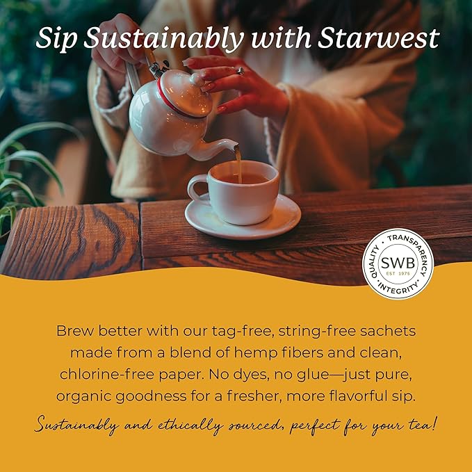Starwest Botanicals Organic Ginger Root Tea - Caffeine Free Herbal Tea, Supports Digestion, String Free Sachets, USDA Organic Ginger Root, Non GMO - Bulk Pack, 100 Tea Bags
