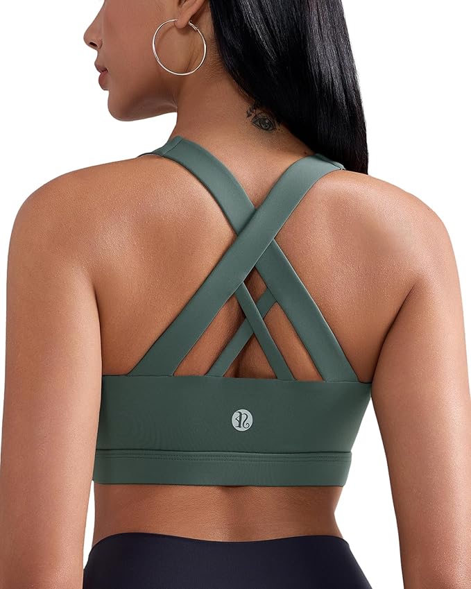 RUNNING GIRL Sports Bra for Women, Criss-Cross Back Padded Strappy Sports Bras Medium Support Yoga Bra with Removable Cups