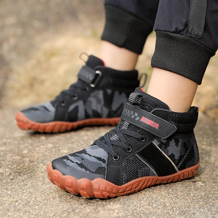 KUBUA Kids High Top Barefoot Shoes Boys Girls Minimalist Sneakers Lightweight Comfort Zero Drop Shoes Toddler Little Big Kid