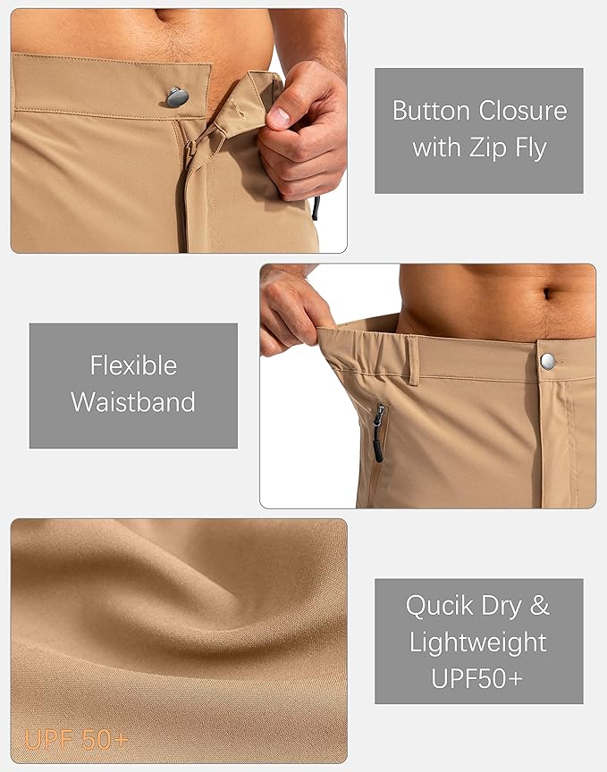 Pudolla Men's Hiking Cargo Shorts 9" Lightweight Outdoor Work Shorts for Men Travel Golf Camping Casual with 5 Zipper Pockets